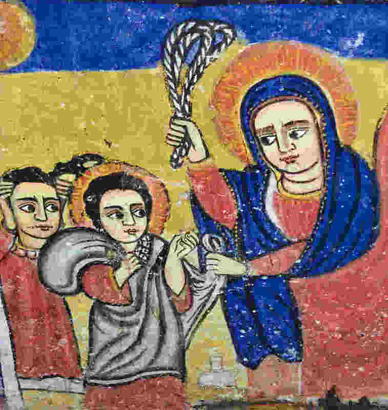 Maria dyscyplinująca Jezusa. Fresk w klasztorze Bahar Dar (jezioro Tana, Etiopia)